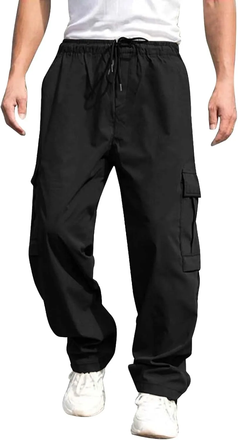 Men's Pants 2024 Fashion Male Versatile All Season Cargo Pants Multi Pocket Hem Solid Color Plus Size Outdoor
