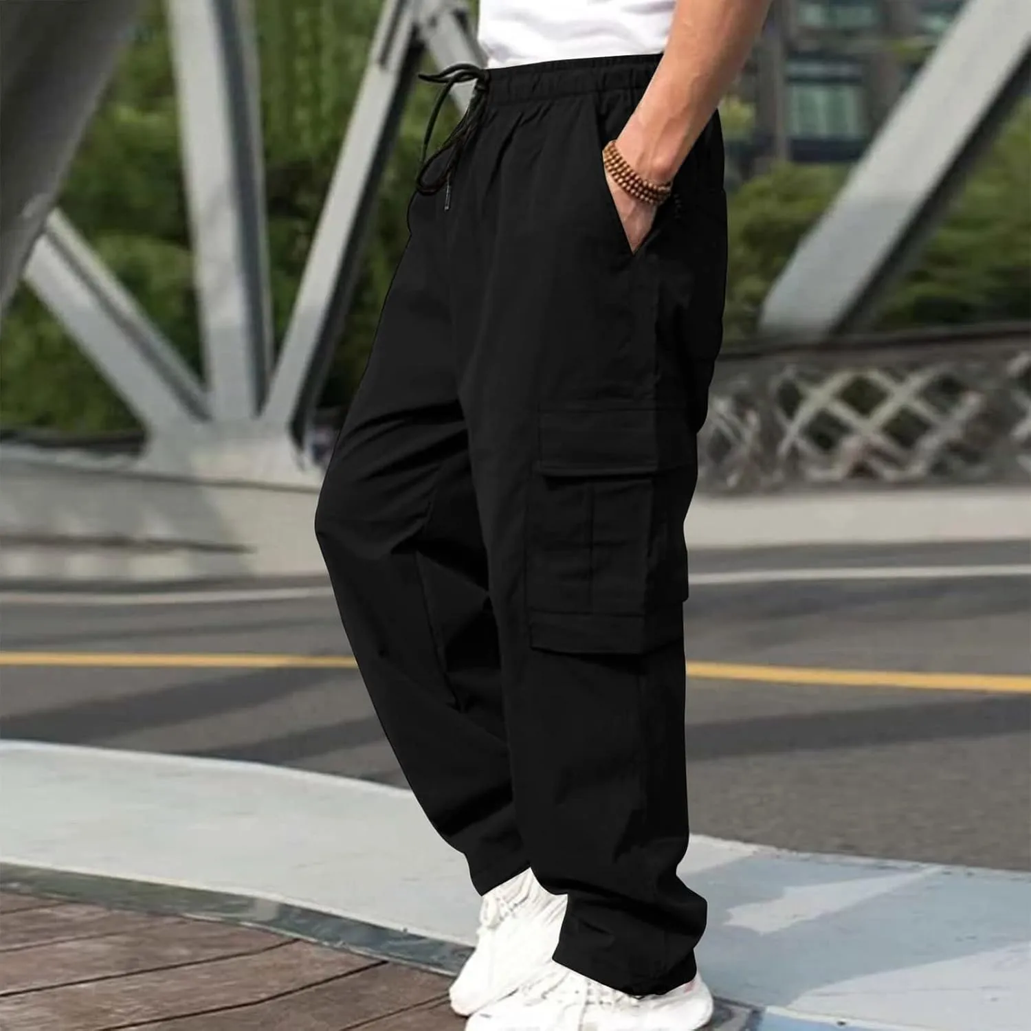 Men's Pants 2024 Fashion Male Versatile All Season Cargo Pants Multi Pocket Hem Solid Color Plus Size Outdoor