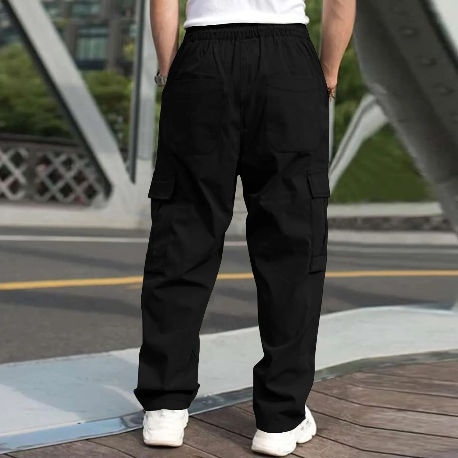 Men's Pants 2024 Fashion Male Versatile All Season Cargo Pants Multi Pocket Hem Solid Color Plus Size Outdoor