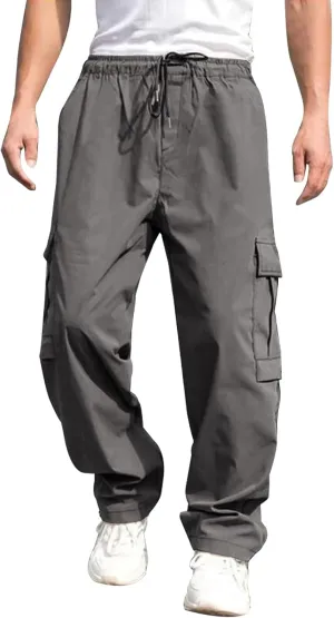 Men's Pants 2024 Fashion Male Versatile All Season Cargo Pants Multi Pocket Hem Solid Color Plus Size Outdoor