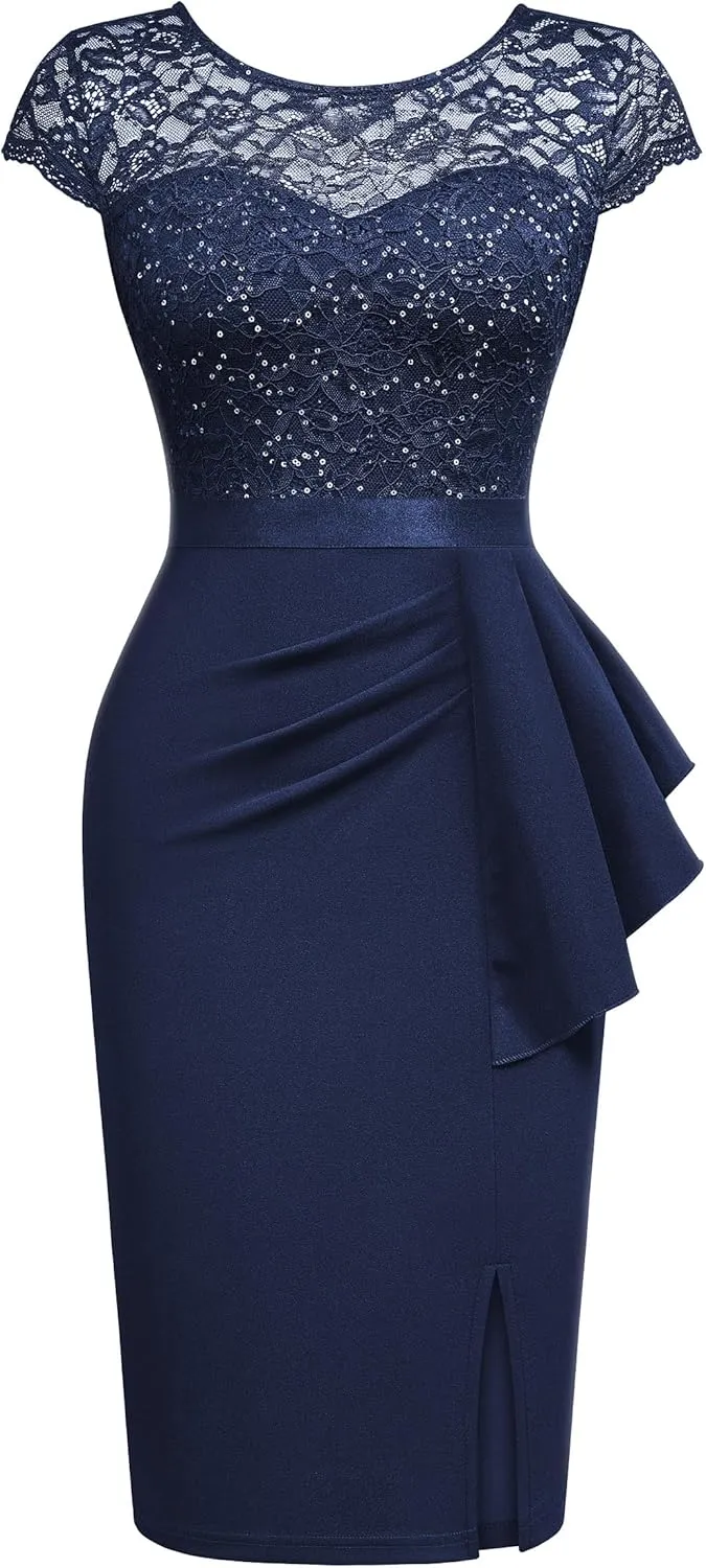 Miusol Women's Elegant Cap Sleeve Sequin Lace Cocktail Dress