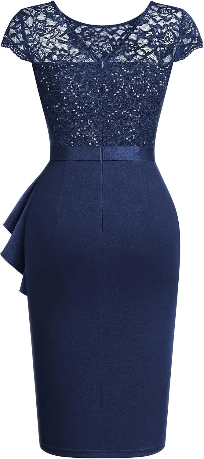 Miusol Women's Elegant Cap Sleeve Sequin Lace Cocktail Dress