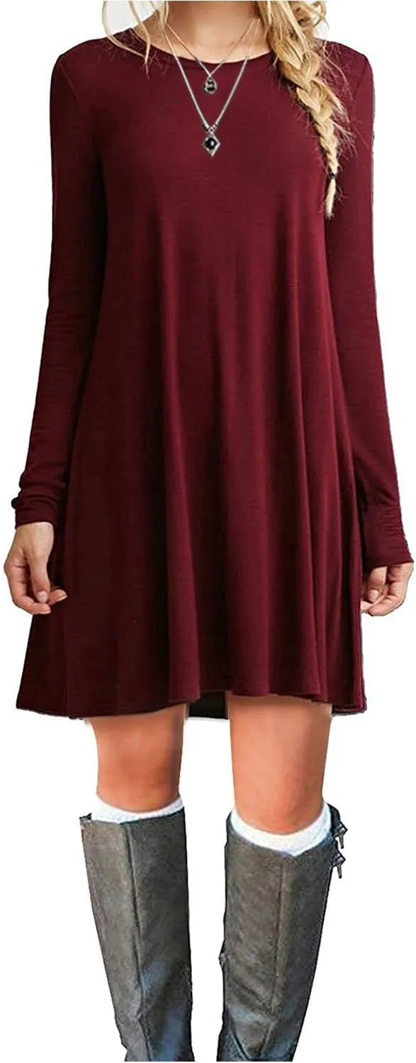 MOLERANI Women's Casual Plain Simple Long Sleeve T-Shirt Loose Dress