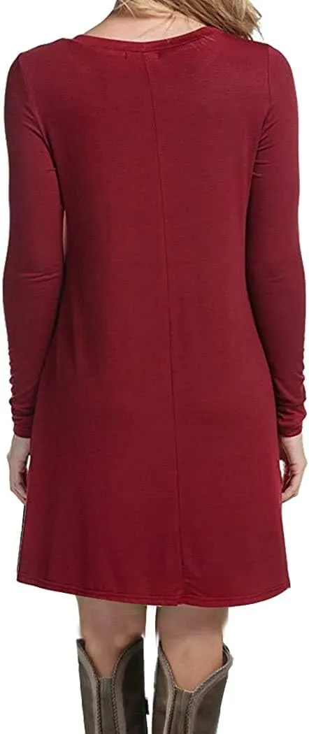 MOLERANI Women's Casual Plain Simple Long Sleeve T-Shirt Loose Dress