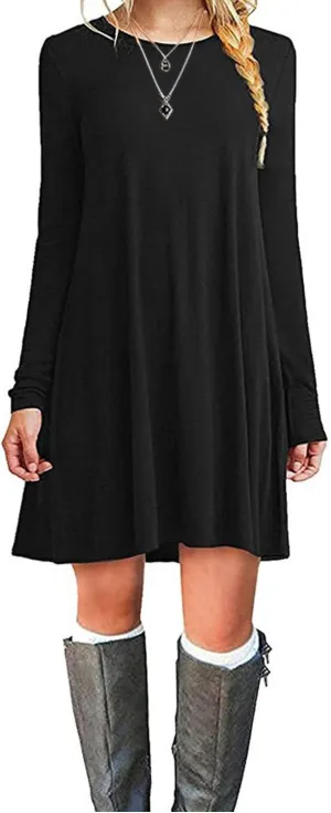 MOLERANI Women's Casual Plain Simple Long Sleeve T-Shirt Loose Dress