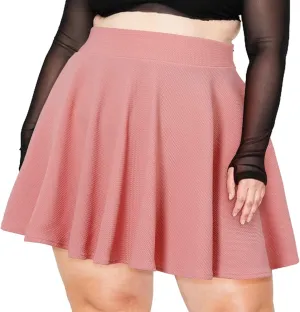 Moon Wood Women's Plus Size Mini Skater Skirt- Basic Versatile High Waisted Flared Casual Stretchy Skirts