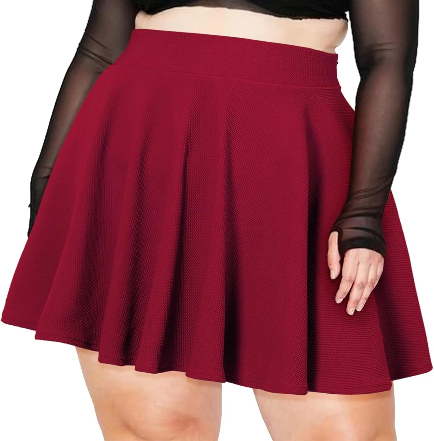 Moon Wood Women's Plus Size Mini Skater Skirt- Basic Versatile High Waisted Flared Casual Stretchy Skirts