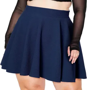 Moon Wood Women's Plus Size Mini Skater Skirt- Basic Versatile High Waisted Flared Casual Stretchy Skirts