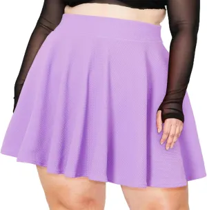 Moon Wood Women's Plus Size Mini Skater Skirt- Basic Versatile High Waisted Flared Casual Stretchy Skirts