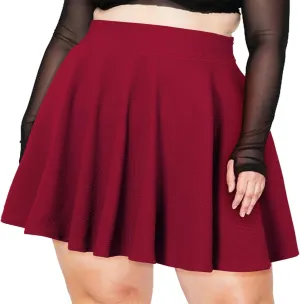 Moon Wood Women's Plus Size Mini Skater Skirt- Basic Versatile High Waisted Flared Casual Stretchy Skirts