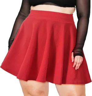 Moon Wood Women's Plus Size Mini Skater Skirt- Basic Versatile High Waisted Flared Casual Stretchy Skirts
