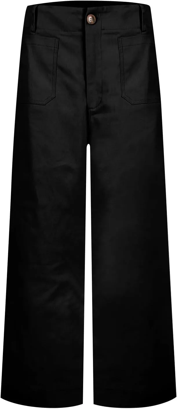 NBXNZWF Womens Wide Leg Cropped Pants Stretch Twill Jeans with Patch Pocket Straight Leg High Waisted Chino Casual Jeans