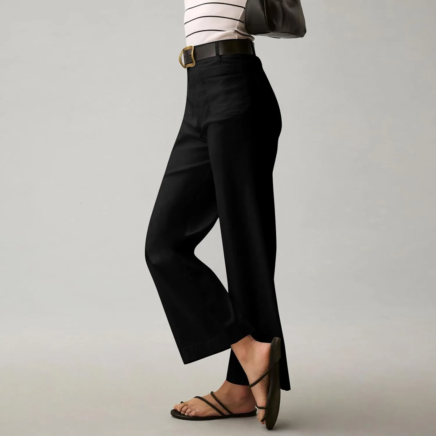 NBXNZWF Womens Wide Leg Cropped Pants Stretch Twill Jeans with Patch Pocket Straight Leg High Waisted Chino Casual Jeans