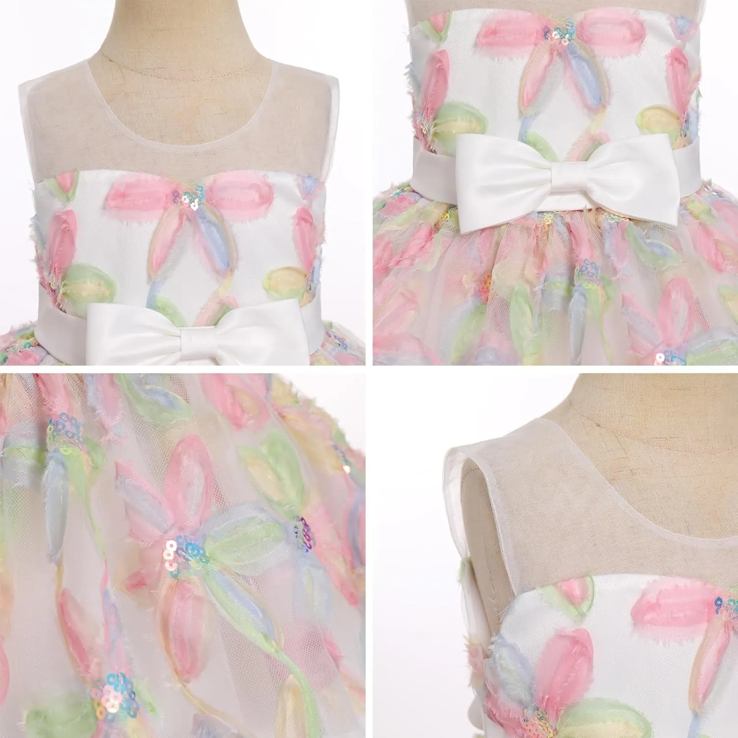 OBEEII Formal Dress Toddler Girls Pageant Dress Flower Girl Dress Wedding Elegant Bowknot Tutu Dress Birthday Communion Gown