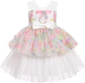 OBEEII Formal Dress Toddler Girls Pageant Dress Flower Girl Dress Wedding Elegant Bowknot Tutu Dress Birthday Communion Gown