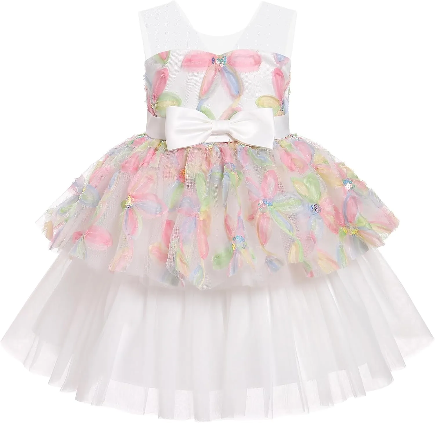 OBEEII Formal Dress Toddler Girls Pageant Dress Flower Girl Dress Wedding Elegant Bowknot Tutu Dress Birthday Communion Gown