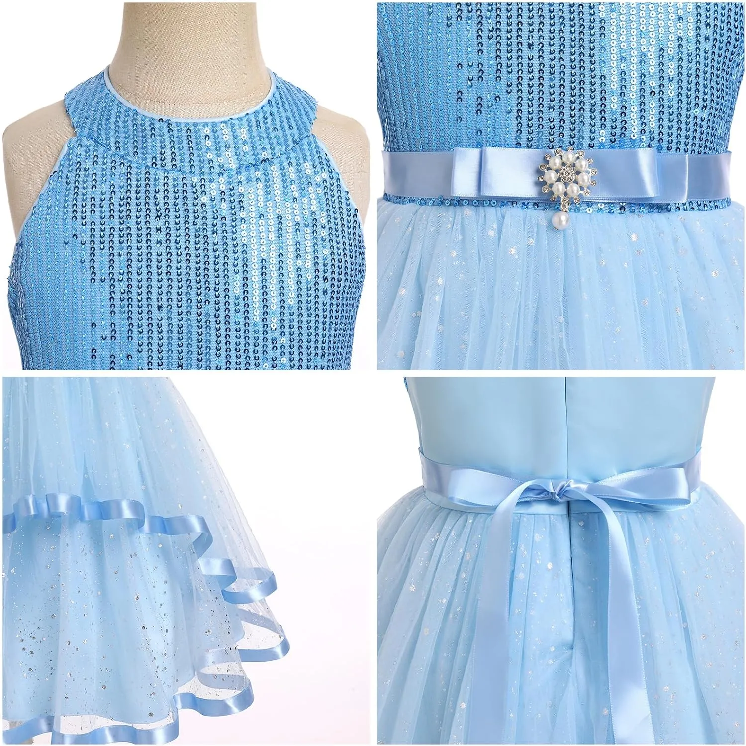OBEEII Toddler Girls Pageant Dress Princess Sequin Tulle Tutu Dress Birthday Party Photoshoot Dress Glitter Flower Girl Dress