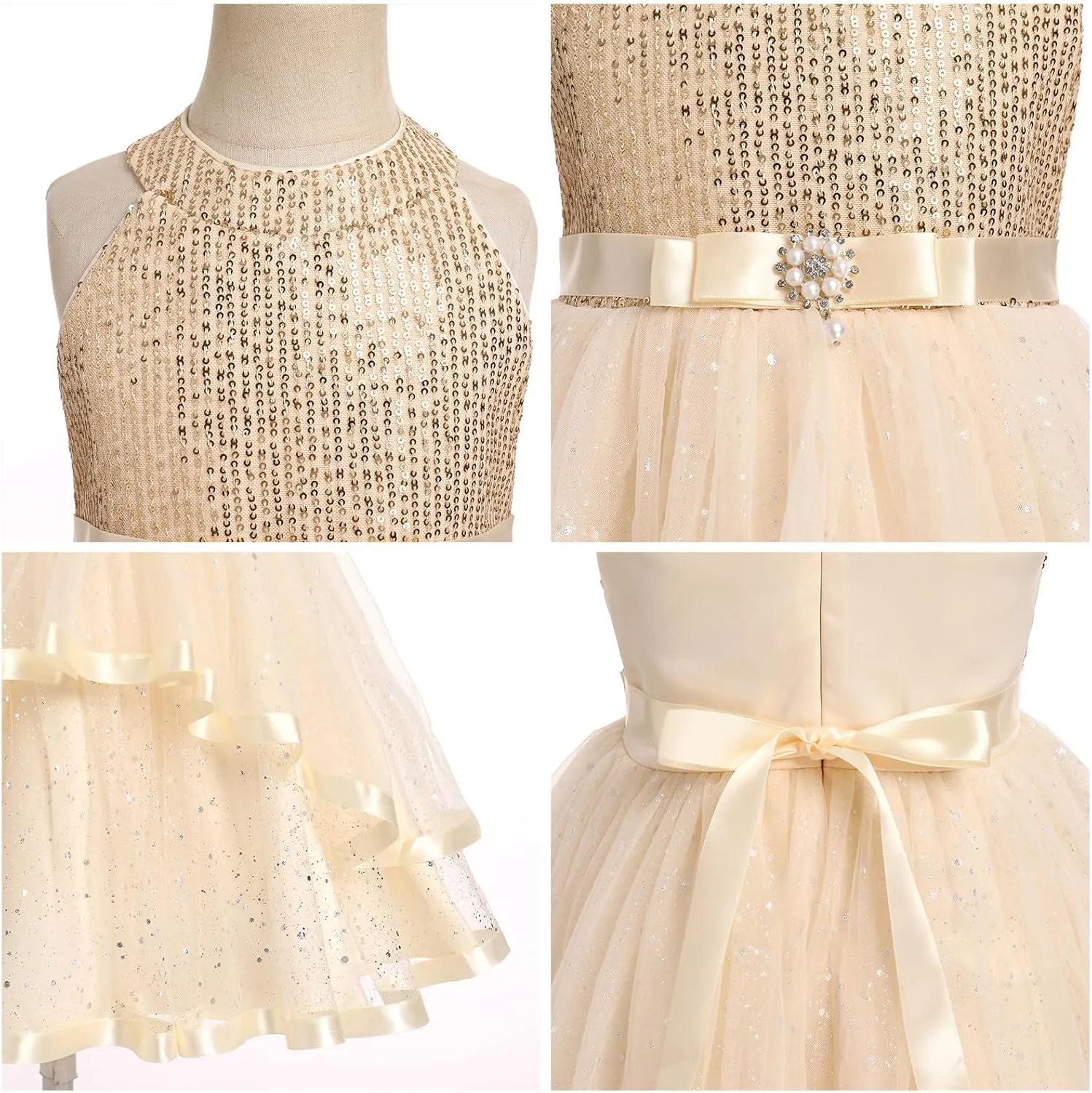OBEEII Toddler Girls Pageant Dress Princess Sequin Tulle Tutu Dress Birthday Party Photoshoot Dress Glitter Flower Girl Dress