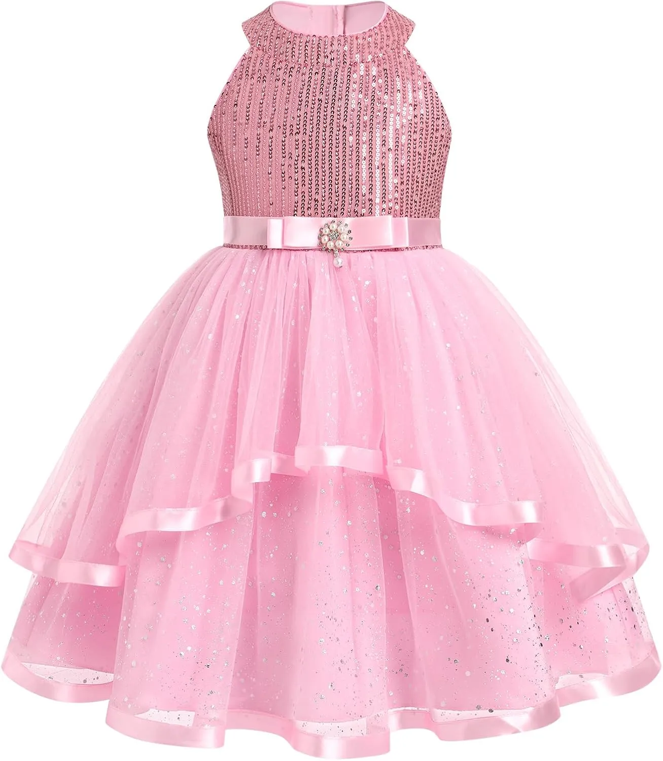 OBEEII Toddler Girls Pageant Dress Princess Sequin Tulle Tutu Dress Birthday Party Photoshoot Dress Glitter Flower Girl Dress