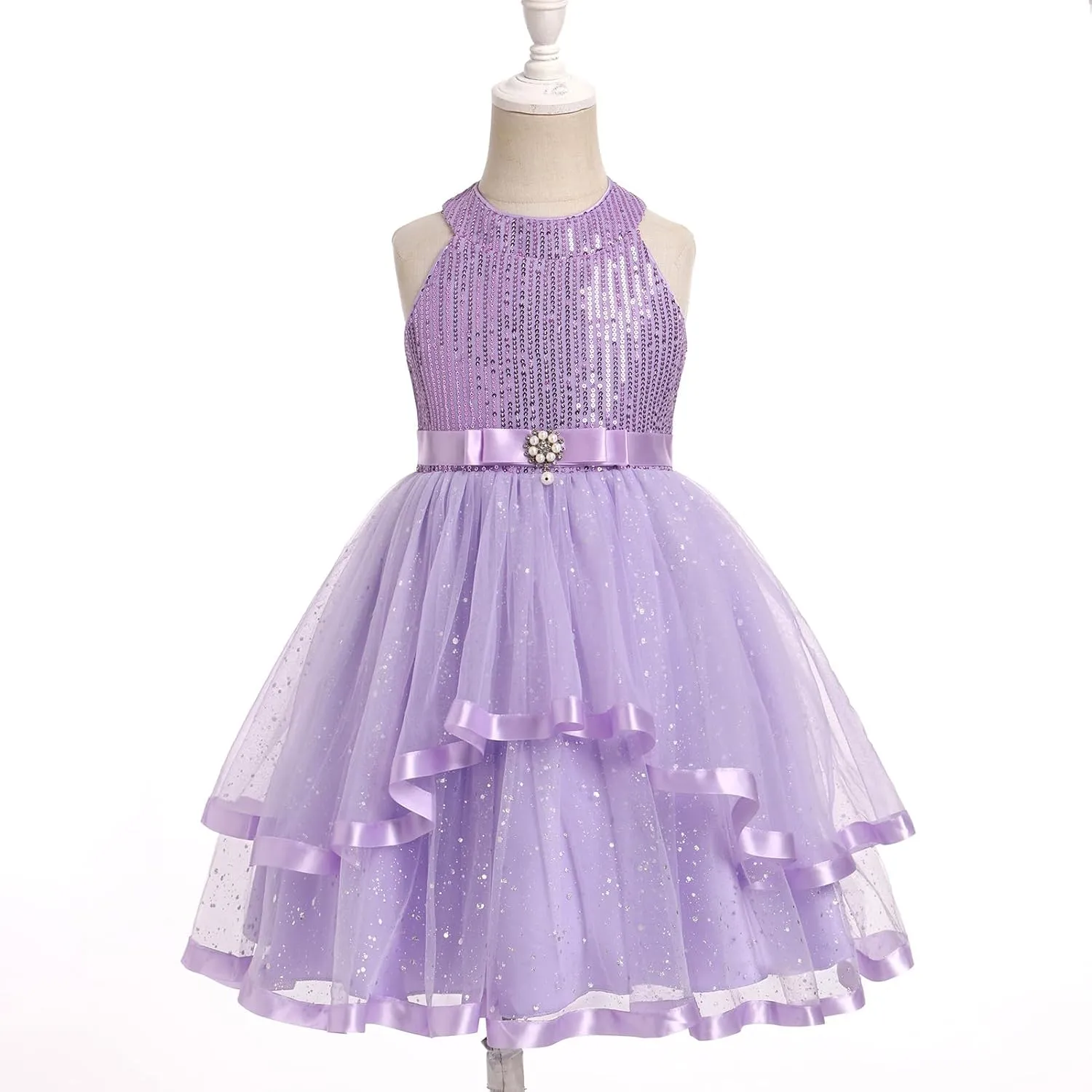 OBEEII Toddler Girls Pageant Dress Princess Sequin Tulle Tutu Dress Birthday Party Photoshoot Dress Glitter Flower Girl Dress