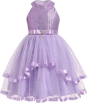 OBEEII Toddler Girls Pageant Dress Princess Sequin Tulle Tutu Dress Birthday Party Photoshoot Dress Glitter Flower Girl Dress