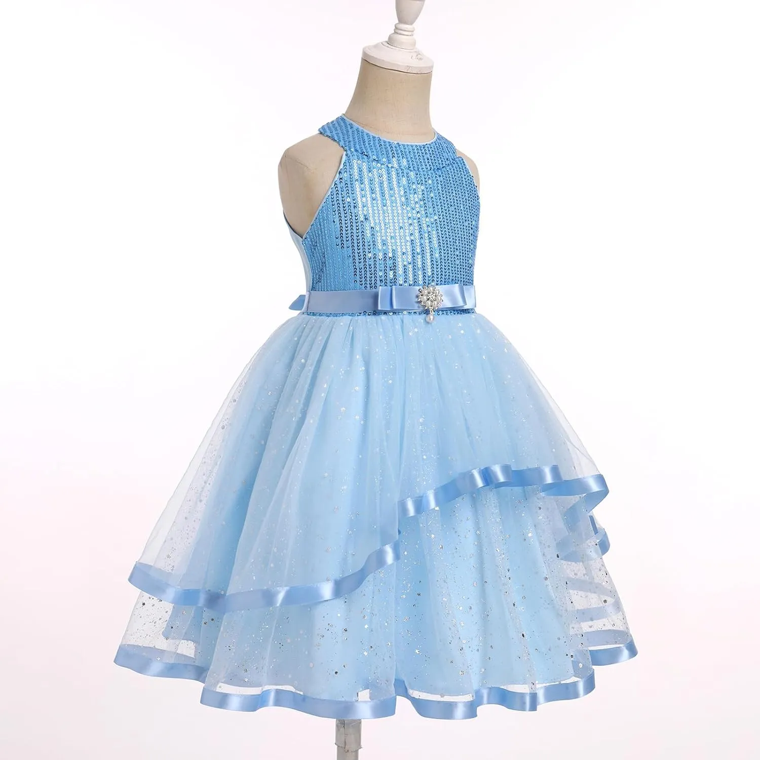 OBEEII Toddler Girls Pageant Dress Princess Sequin Tulle Tutu Dress Birthday Party Photoshoot Dress Glitter Flower Girl Dress