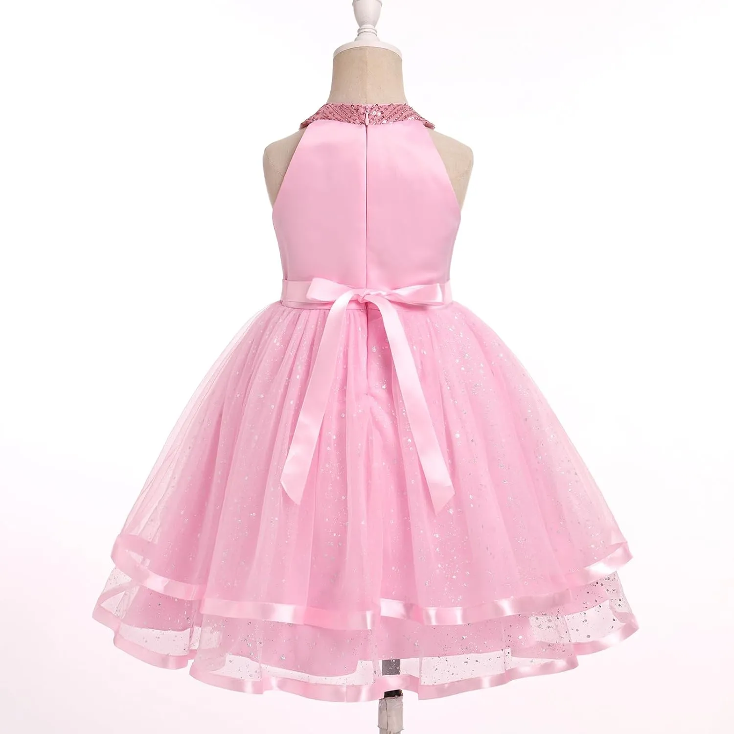 OBEEII Toddler Girls Pageant Dress Princess Sequin Tulle Tutu Dress Birthday Party Photoshoot Dress Glitter Flower Girl Dress