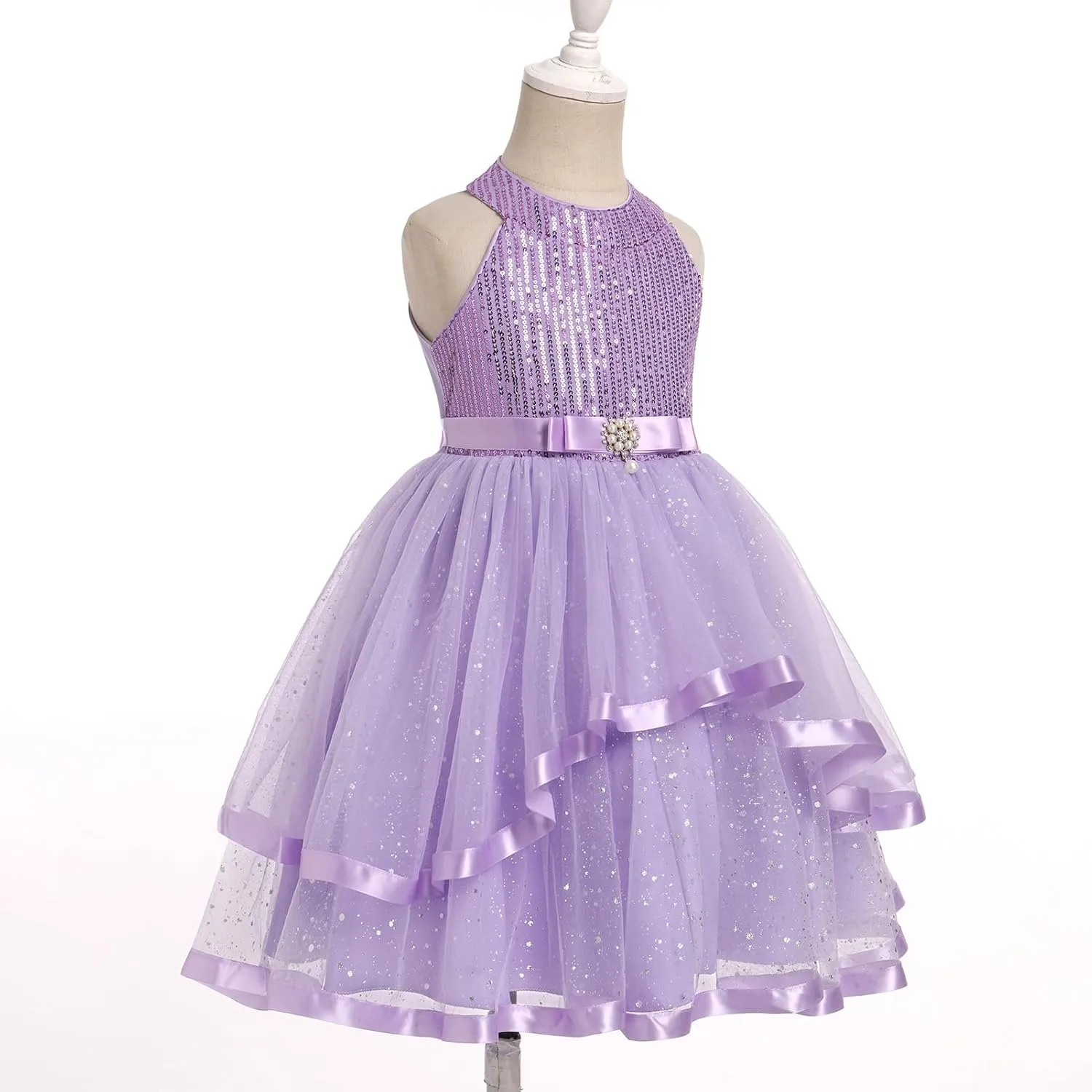 OBEEII Toddler Girls Pageant Dress Princess Sequin Tulle Tutu Dress Birthday Party Photoshoot Dress Glitter Flower Girl Dress