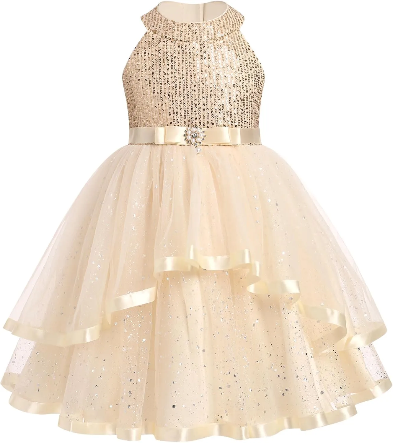 OBEEII Toddler Girls Pageant Dress Princess Sequin Tulle Tutu Dress Birthday Party Photoshoot Dress Glitter Flower Girl Dress