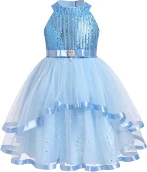 OBEEII Toddler Girls Pageant Dress Princess Sequin Tulle Tutu Dress Birthday Party Photoshoot Dress Glitter Flower Girl Dress