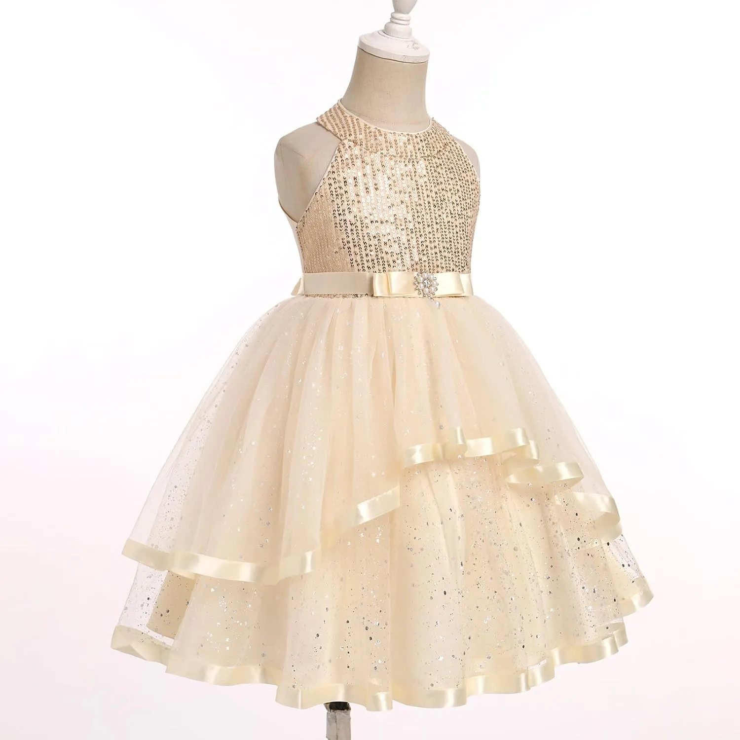 OBEEII Toddler Girls Pageant Dress Princess Sequin Tulle Tutu Dress Birthday Party Photoshoot Dress Glitter Flower Girl Dress