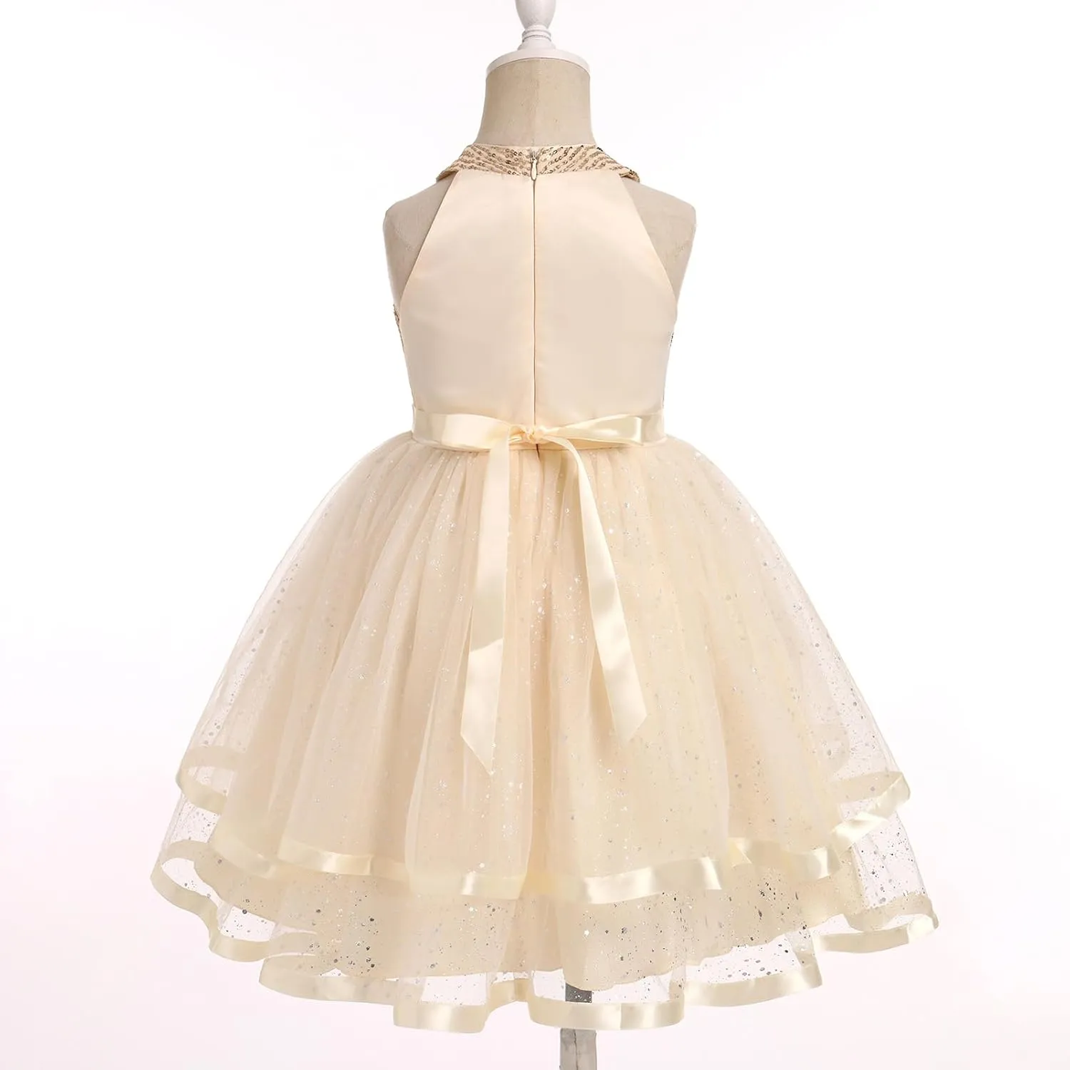 OBEEII Toddler Girls Pageant Dress Princess Sequin Tulle Tutu Dress Birthday Party Photoshoot Dress Glitter Flower Girl Dress