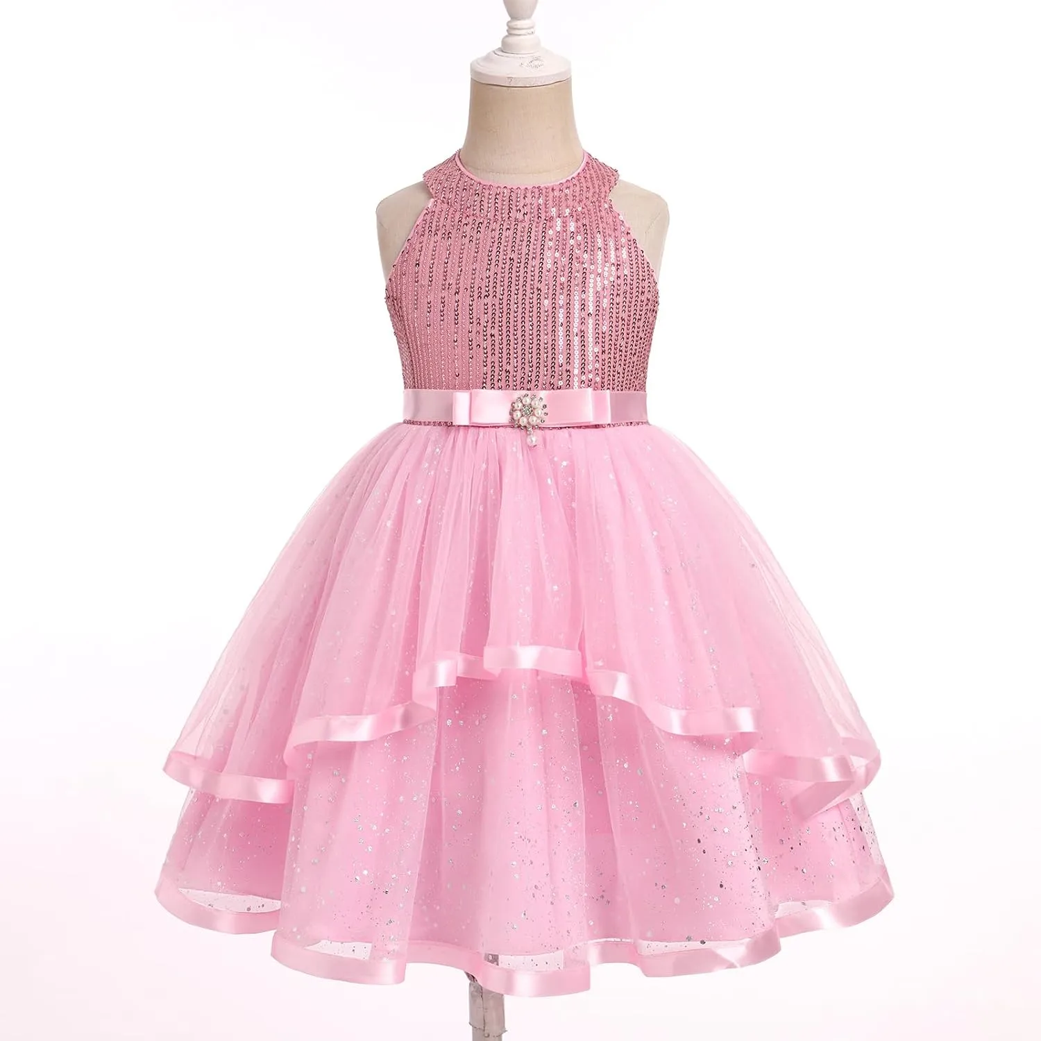 OBEEII Toddler Girls Pageant Dress Princess Sequin Tulle Tutu Dress Birthday Party Photoshoot Dress Glitter Flower Girl Dress