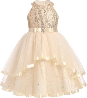 OBEEII Toddler Girls Pageant Dress Princess Sequin Tulle Tutu Dress Birthday Party Photoshoot Dress Glitter Flower Girl Dress