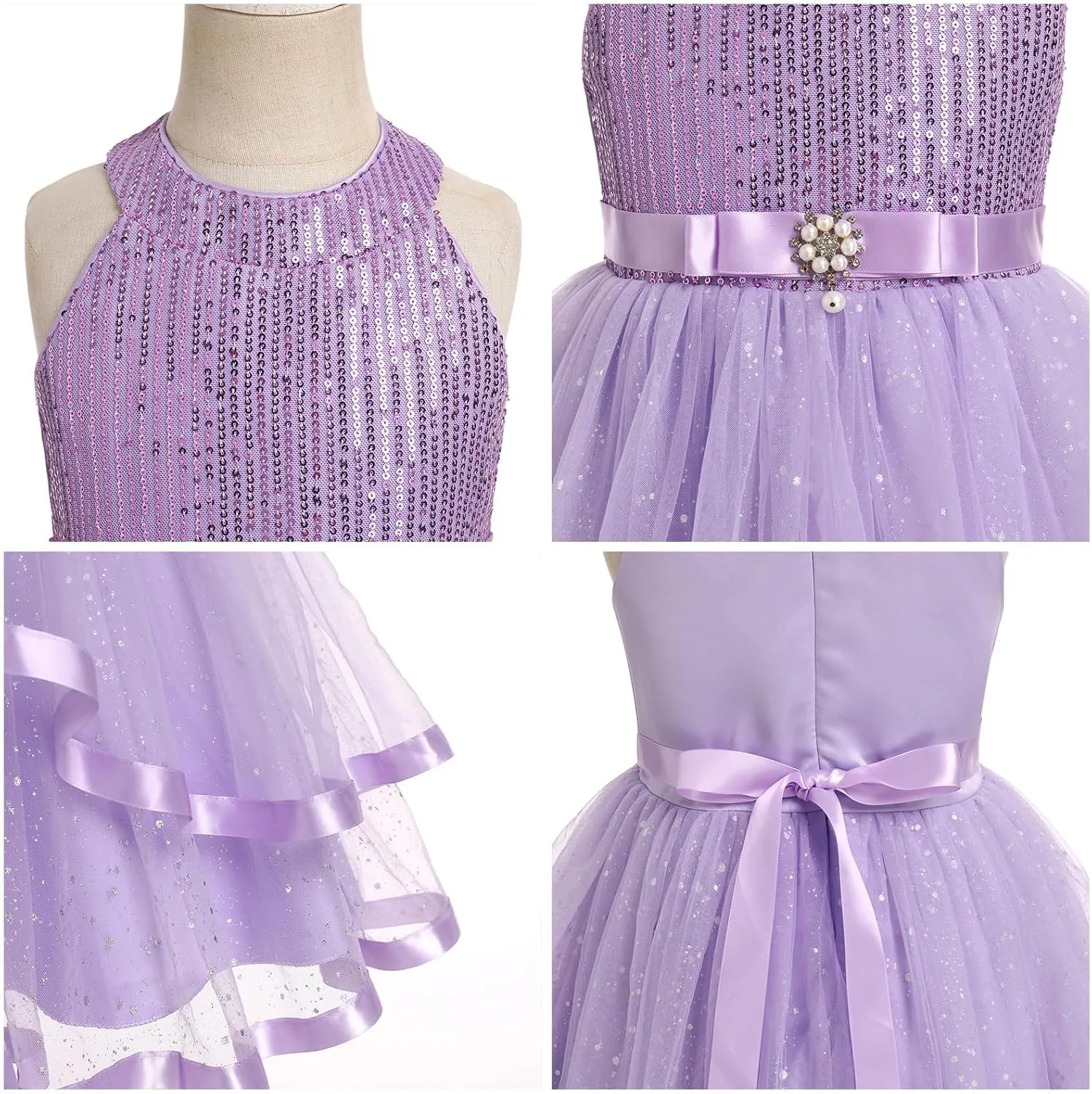 OBEEII Toddler Girls Pageant Dress Princess Sequin Tulle Tutu Dress Birthday Party Photoshoot Dress Glitter Flower Girl Dress