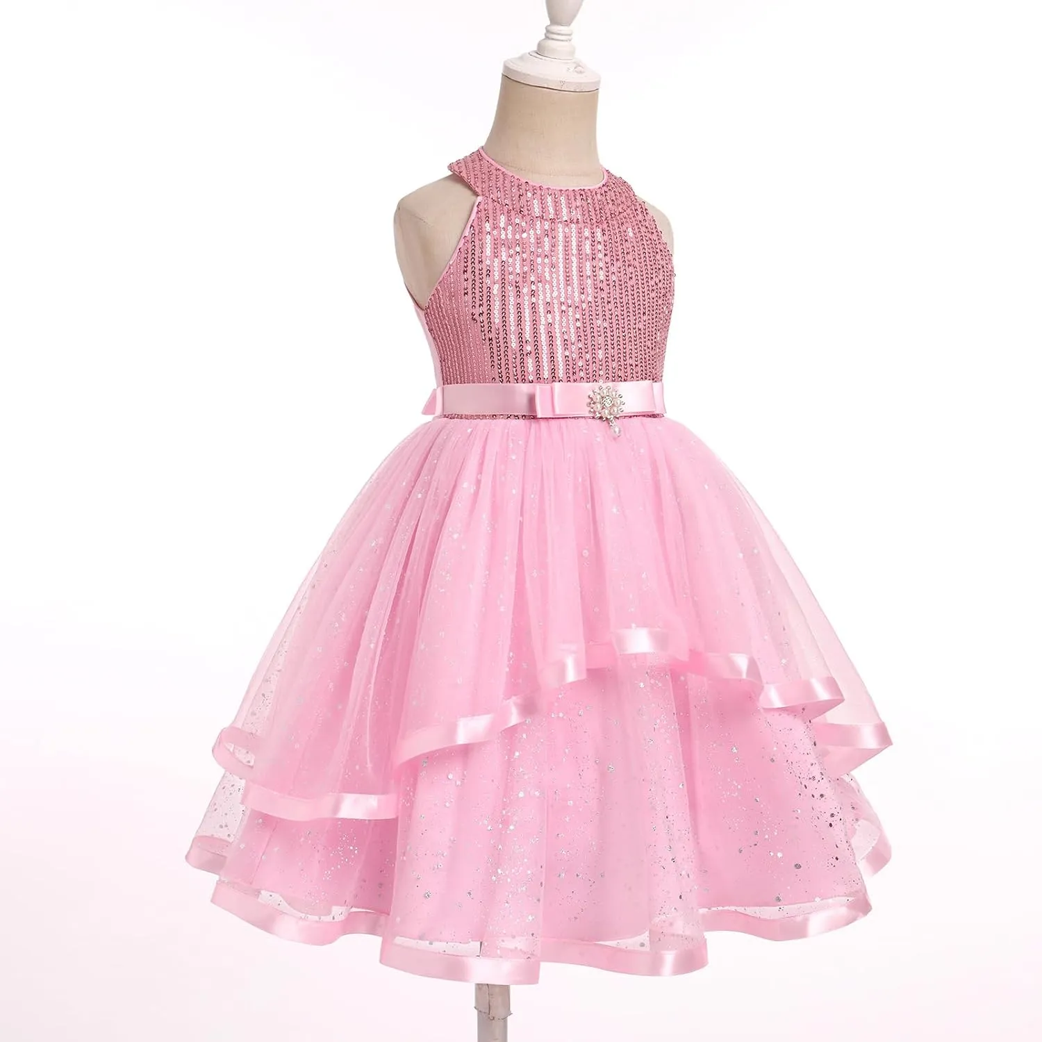 OBEEII Toddler Girls Pageant Dress Princess Sequin Tulle Tutu Dress Birthday Party Photoshoot Dress Glitter Flower Girl Dress