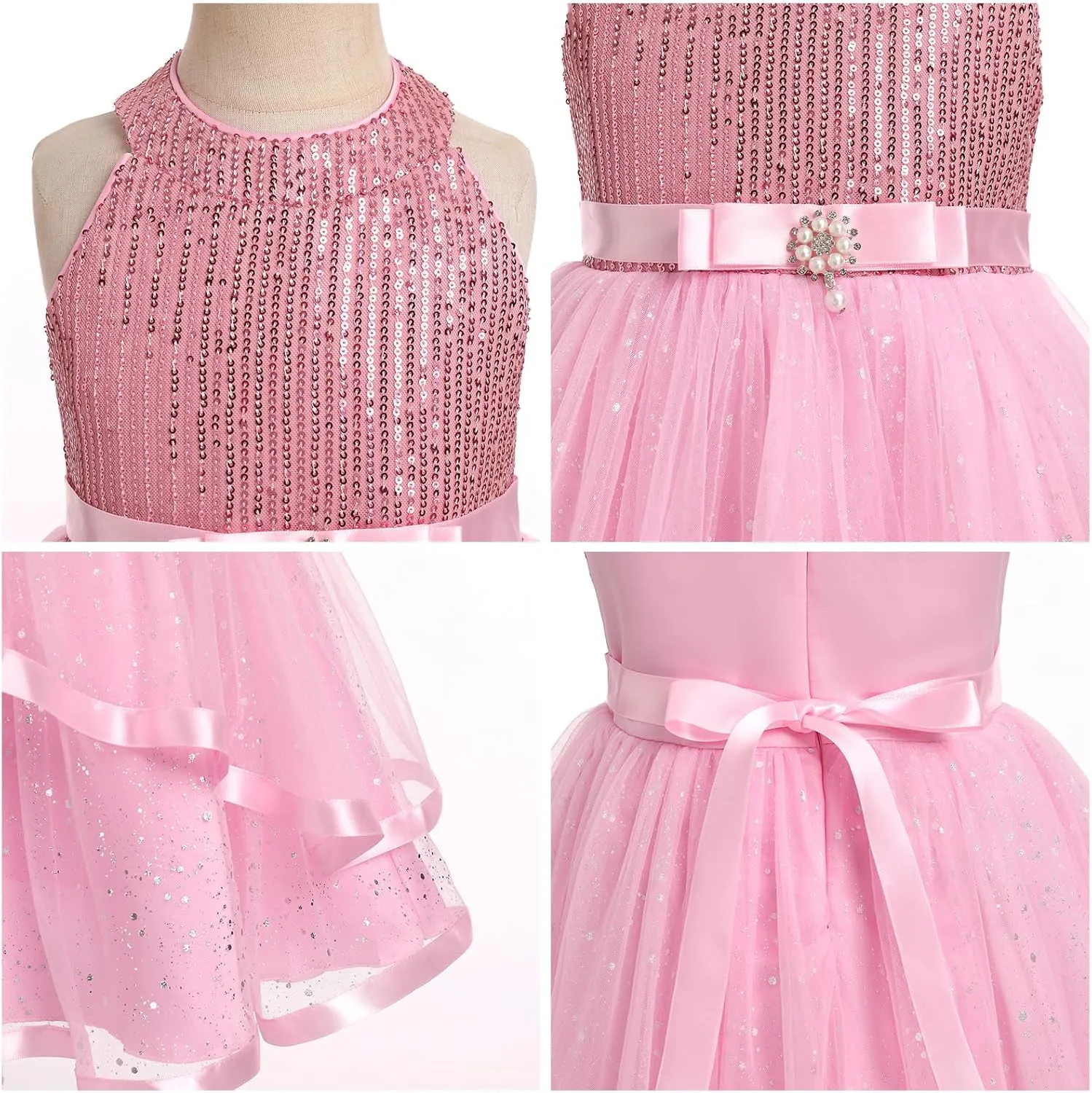 OBEEII Toddler Girls Pageant Dress Princess Sequin Tulle Tutu Dress Birthday Party Photoshoot Dress Glitter Flower Girl Dress