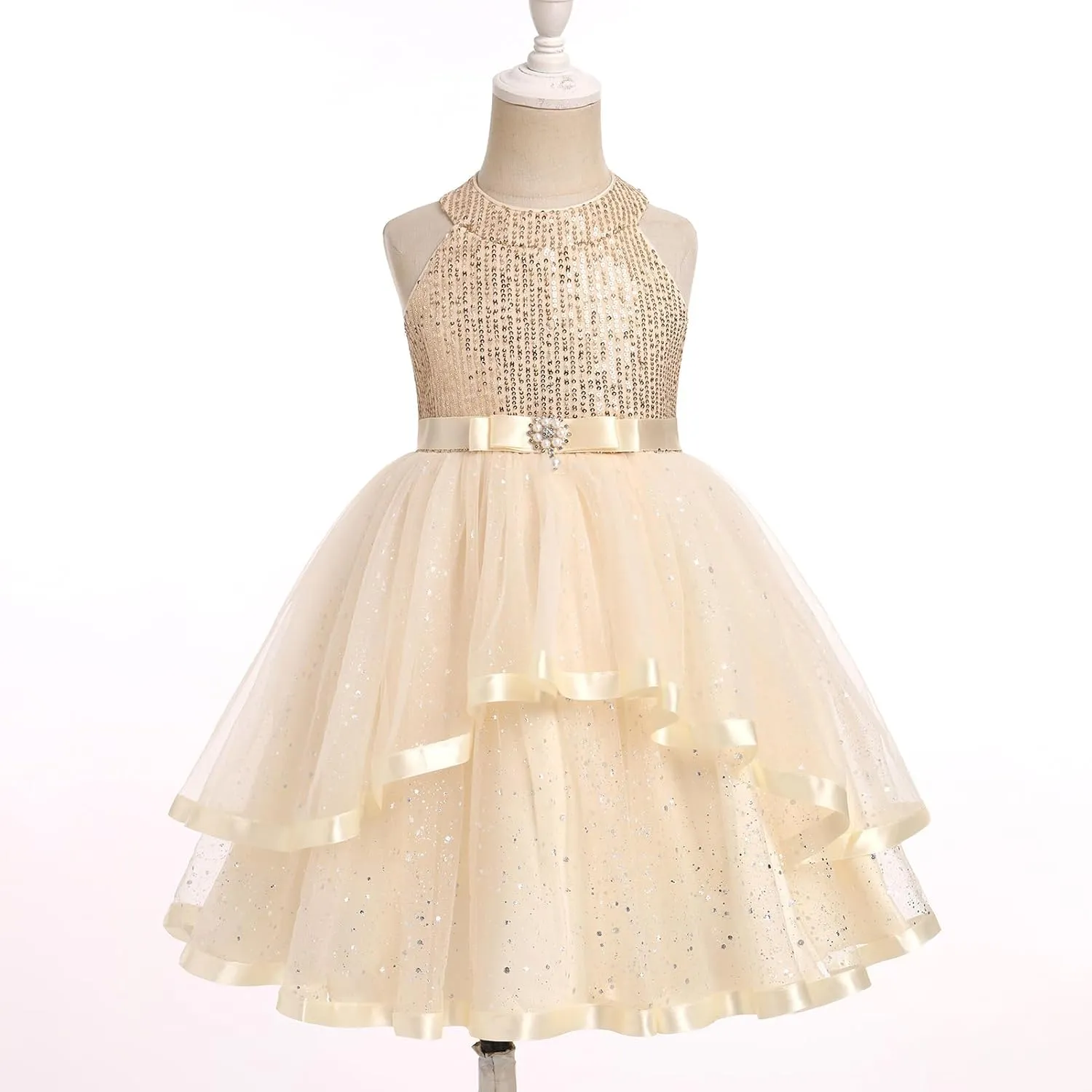 OBEEII Toddler Girls Pageant Dress Princess Sequin Tulle Tutu Dress Birthday Party Photoshoot Dress Glitter Flower Girl Dress