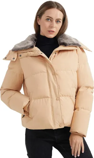Orolay Women's Puffer Down Jacket Cropped Winter Down Coat with Detachable Faux Fur Collar