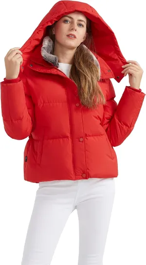 Orolay Women's Puffer Down Jacket Cropped Winter Down Coat with Detachable Faux Fur Collar