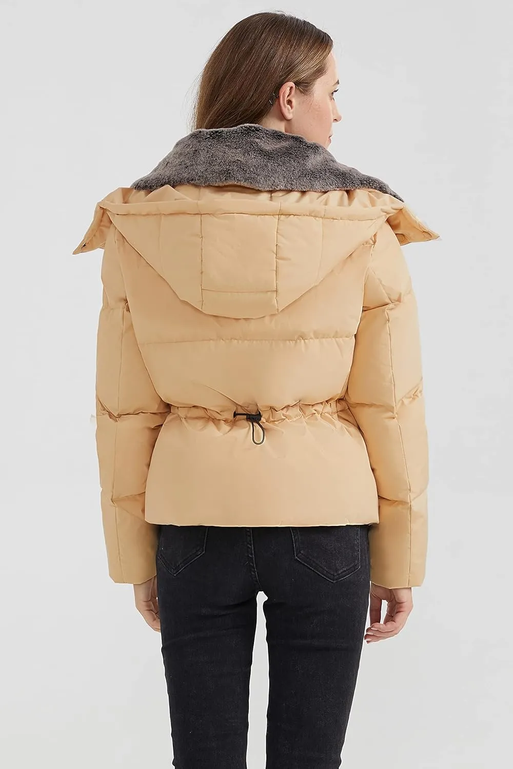 Orolay Women's Puffer Down Jacket Cropped Winter Down Coat with Detachable Faux Fur Collar