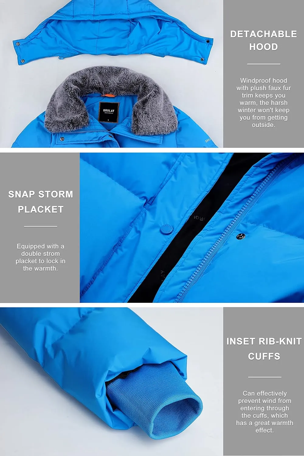 Orolay Women's Puffer Down Jacket Cropped Winter Down Coat with Detachable Faux Fur Collar