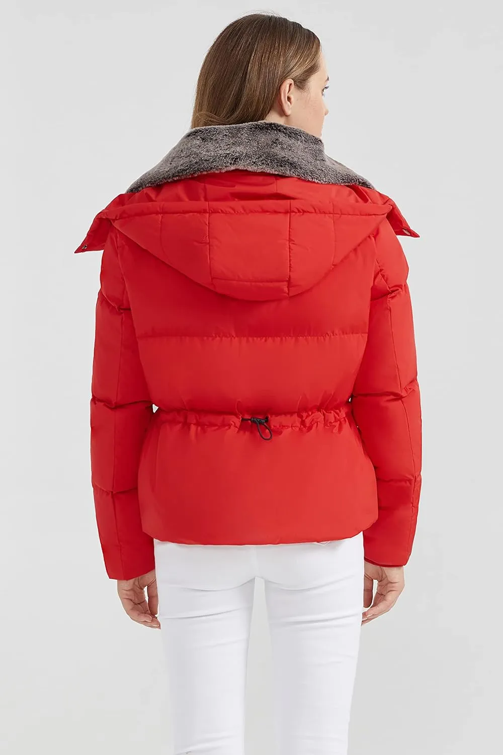 Orolay Women's Puffer Down Jacket Cropped Winter Down Coat with Detachable Faux Fur Collar