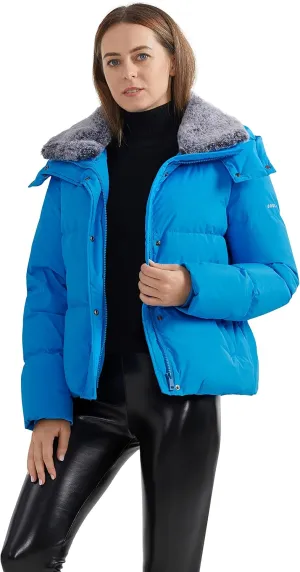 Orolay Women's Puffer Down Jacket Cropped Winter Down Coat with Detachable Faux Fur Collar