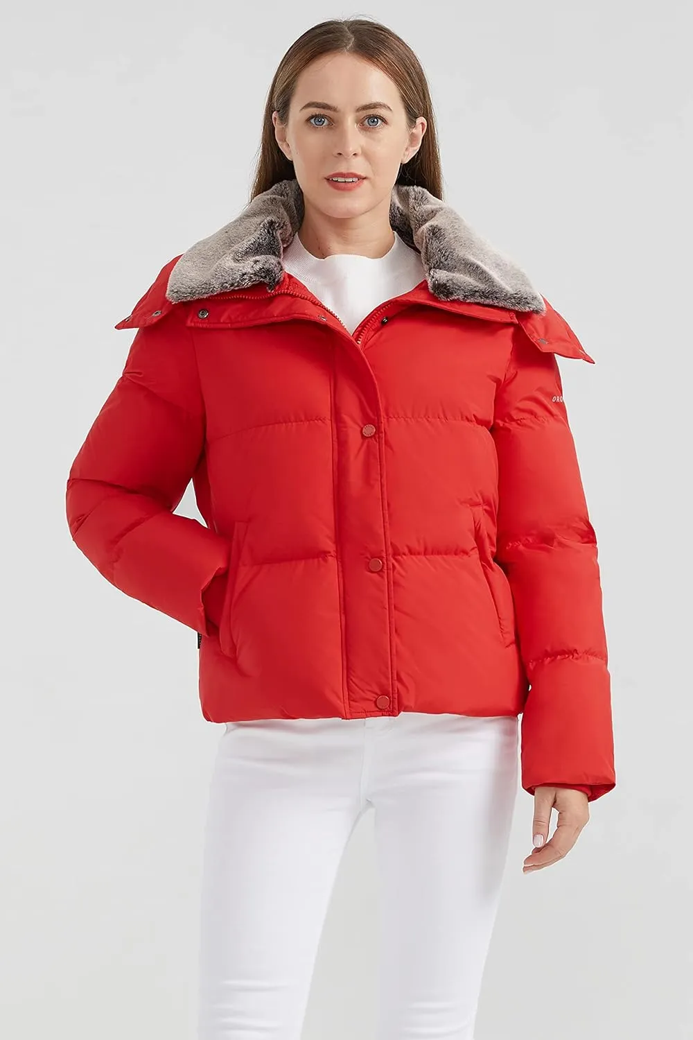Orolay Women's Puffer Down Jacket Cropped Winter Down Coat with Detachable Faux Fur Collar
