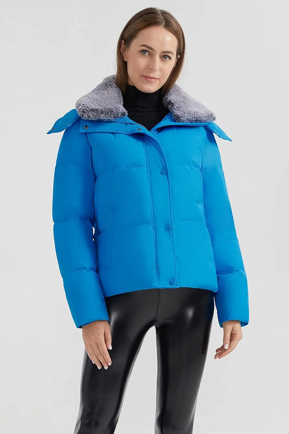 Orolay Women's Puffer Down Jacket Cropped Winter Down Coat with Detachable Faux Fur Collar