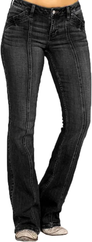 Patchwork Bell Bottom Jeans for Women High Waisted Flare Jeans Classic Wide Leg Denim Pants Stretch Bootcut Jeans