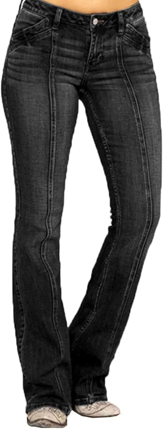 Patchwork Bell Bottom Jeans for Women High Waisted Flare Jeans Classic Wide Leg Denim Pants Stretch Bootcut Jeans