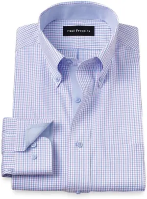 Paul Fredrick Men's Slim Fit Comfort Stretch Non-Iron Gingham Dress Shirt