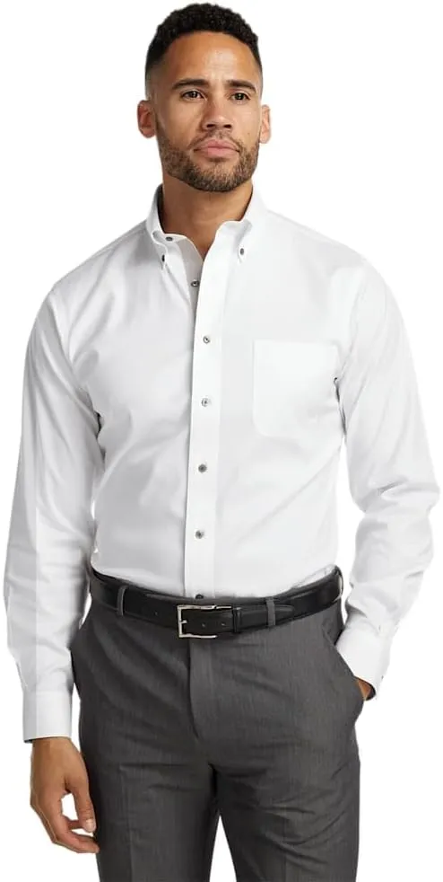 Paul Fredrick Men's Slim Fit Comfort Stretch Non-Iron Solid Dress Shirt